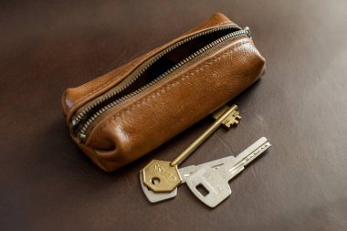 Deri anahtarlık, kapat.