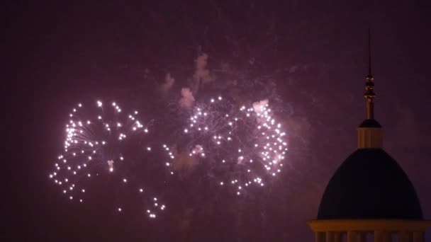 Фейерверки в темном ночном небе — стоковое видео