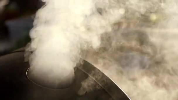 Humo saliendo de una parrilla cerrada — Vídeo de stock