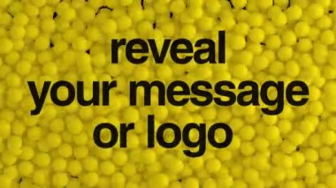 Logonuzu ya da mesajınızı gösterin. Sarı parlak fütüristik toplar, hareket konsepti sırasında küçük parlak kürelerin izole edilmiş üç boyutlu dijital animasyonlarını birbirine karıştırarak arkaplanı şekillendirir. Alfa kanalı dahil.