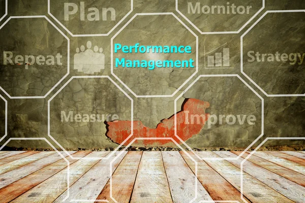 performance management concept  on concrete wall via wire mesh w