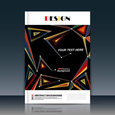 Soyut kompozisyon, turuncu üçgen parça yapımı, metin çerçevesi yüzeyi, a4 broşür başlık sayfası, yaratıcı figür simgesi, vitrage hatları logo işareti, firma afiş formu, el ilanı moda, Eps10 illüstrasyon