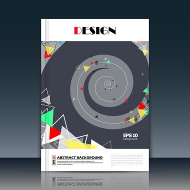 Soyut kompozisyon, a4 broşür başlık sayfası, girdap metin çerçeve simgesi, kırmızı, yeşil, sarı üçgen, sarkaç girdap rakam, logo işareti, siyah eğri çizgiler, firma afiş formu, el ilanı moda, Eps10 illüstrasyon