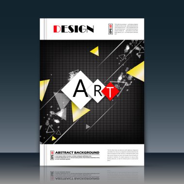 Soyut kompozisyon, siyah kareli alan, mozaik doku, a4 broşür başlık sayfası, sarı üçgen simgesi, metin çerçevesi yüzeyi, yaratıcı rakam, rhomb logo işareti, firma afiş formu, el ilanı moda, Eps10