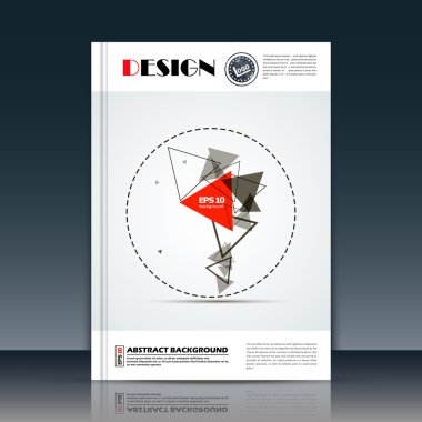 Soyut kompozisyon, kırmızı üçgen parça yapımı, daire metin çerçeve yüzeyi, beyaz a4 broşür başlık sayfası, yaratıcı figür simgesi, logo işareti, firma afiş formu, el ilanı moda, Eps10 illüstrasyon