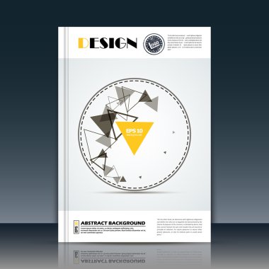 Soyut kompozisyon, sarı üçgen parça yapımı, daire metin çerçeve yüzeyi, beyaz a4 broşür başlık sayfası, yaratıcı figür simgesi, logo işareti, firma afiş formu, el ilanı moda, Eps10 illüstrasyon
