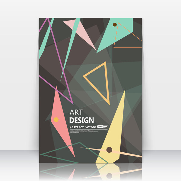 Abstract composition, yellow triangle part construction, dark a4 brochure title sheet, pastel color creative figure, logo sign, firm banner form, transparent contour, flier fashion, EPS10 illustration