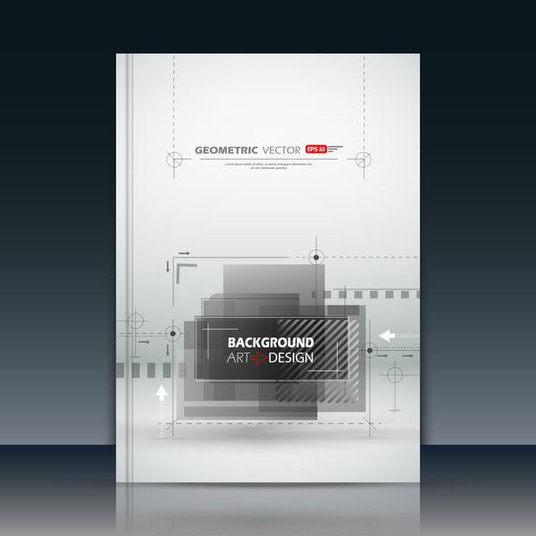 Abstract composition, black square parts, lines construction, text frame surface, white a4 brochure title sheet, creative figure icon, logo sign, firm banner form, flier fashion, EPS10 illustration