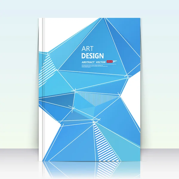 Abstraktní kompozice, modrý polygonální trojúhelník konstrukce, plocha textového rámečku, bílá brožura A4, titulní stránka, kreativní figurka, značka loga, pevná skládanka, leták, Eps10 ilustrace — Stockový vektor