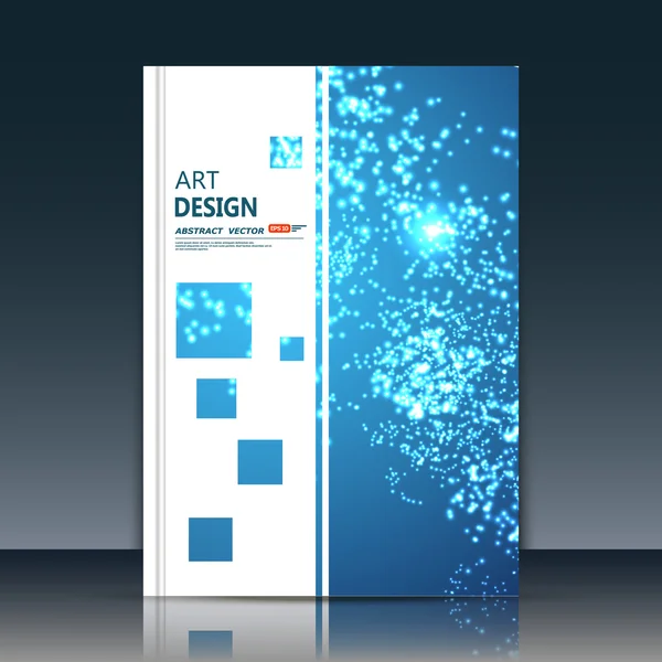 Abstraktní kompozice, čtyřhranná textura, konstrukce bílé průhledné čtvercové části, modrá brožura A4, ikona tvořivé postavy, plocha značky loga, pevná skládanka, letka, Eps10 — Stockový vektor
