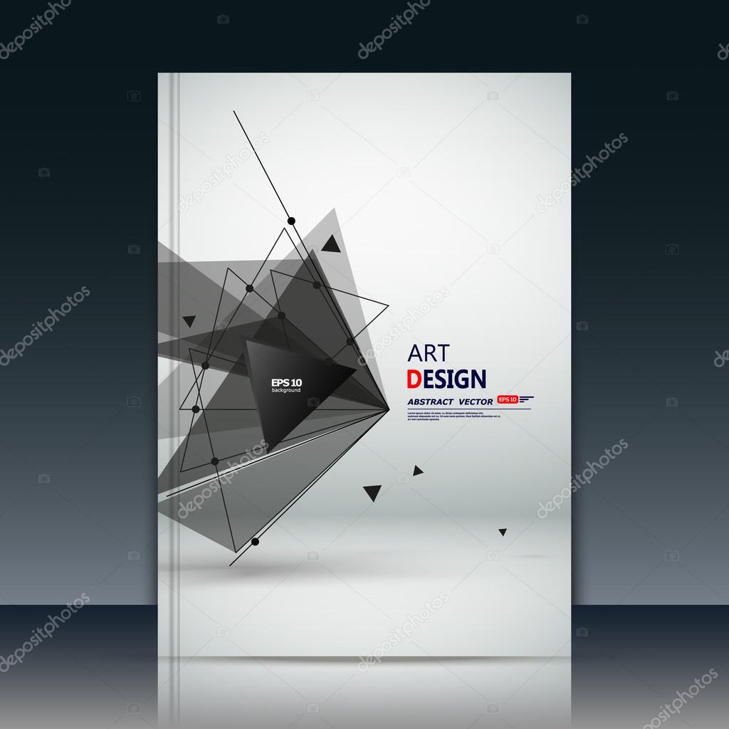 Abstract composition, black triangle parts, lines construction, text frame surface, white a4 brochure title sheet, creative figure icon, logo sign, firm banner form, flier fashion, EPS10 illustration