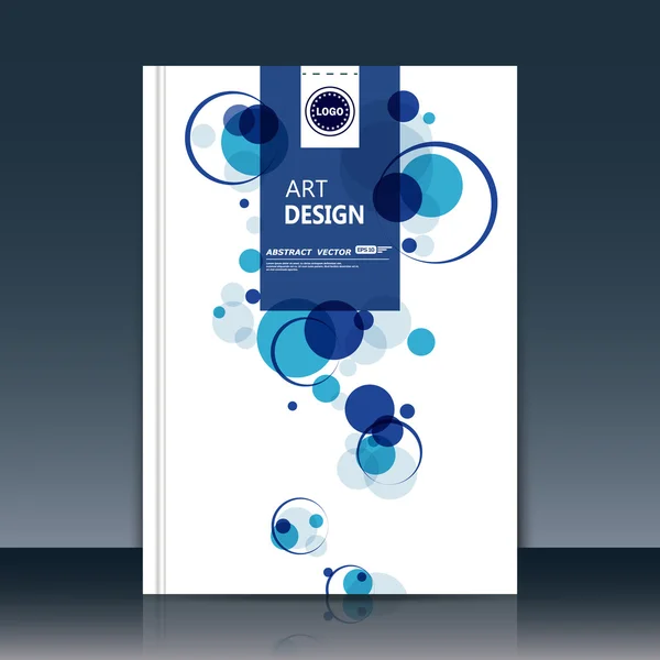 Abstracte samenstelling, tekstframe oppervlak, witte A4 brochure titelblad, creatieve figuur, logo teken bouw, stevige banner vorm, blauwe ronde pictogram, transparante cirkel, Flier Fiber, Eps10 illustratie — Stockvector