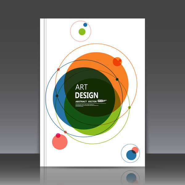 Abstract composition, text frame surface, white a4 brochure title sheet, creative figure, round logo sign construction, banner form, blue, orange, green circle icon, flyer fiber, EPS10 illustration