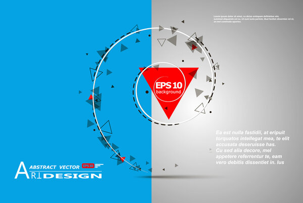 Abstract composition, text frame surface, white, blue title sheet, a4 brochure issue, creative figure, red triangle contour icon, logo construction, banner form texture, flyer fiber, EPS10 backdrop