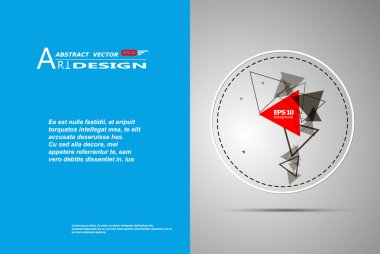 Abstract composition, text frame surface, white, blue title sheet, a4 brochure issue, creative figure, red triangle contour icon, logo construction, banner form texture, flyer fiber, EPS10 backdrop