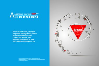 Abstract composition, text frame surface, white, blue title sheet, a4 brochure issue, creative figure, red triangle contour icon, logo construction, banner form texture, flyer fiber, EPS10 backdrop