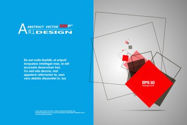 Abstract composition, text frame surface, white, blue title sheet, a4 brochure issue, creative font figure, red square contour icon, logo construction, banner form texture, flyer fiber, EPS10 backdrop