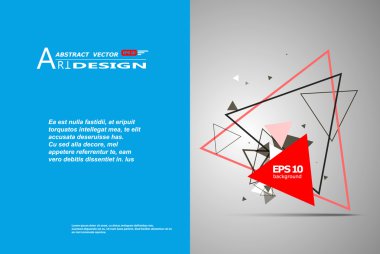 Abstract composition, text frame surface, white, blue title sheet, a4 brochure issue, creative figure, red triangle contour icon, logo construction, banner form texture, flyer fiber, EPS10 backdrop