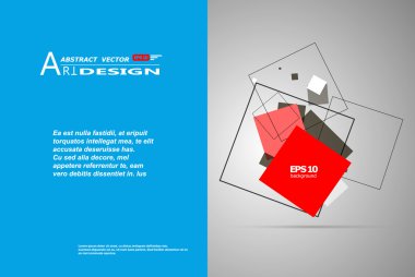 Abstract composition, text frame surface, white, blue title sheet, a4 brochure issue, creative font figure, red square contour icon, logo construction, banner form texture, flyer fiber, EPS10 backdrop