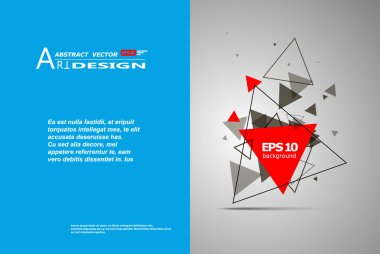 Abstract composition, text frame surface, white, blue title sheet, a4 brochure issue, creative figure, red triangle contour icon, logo construction, banner form texture, flyer fiber, EPS10 backdrop