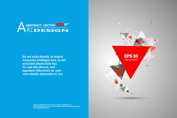 Abstract composition, text frame surface, white, blue title sheet, a4 brochure issue, creative figure, red triangle contour icon, logo construction, banner form texture, flyer fiber, EPS10 backdrop