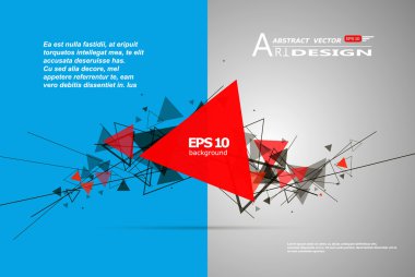 Abstract composition, text frame surface, white, blue title sheet, a4 brochure issue, creative figure, red triangle contour icon, logo construction, banner form texture, flyer fiber, EPS10 backdrop