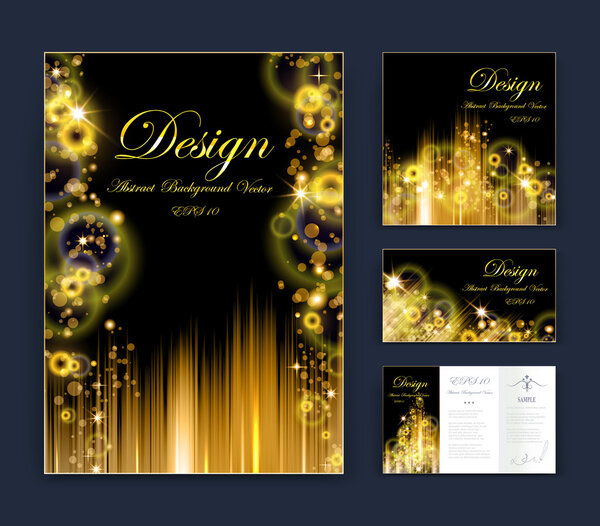 Abstract composition, business card set, event info text, elegant round geometric font texture, black brochure title sheet, creative figure icon, shiny gold bubble, sale flyer fiber, EPS10 banner form