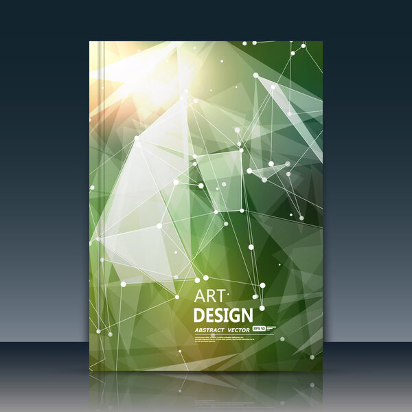 Abstract composition. Wihte dots, lines plexus. Polygonal triangle section trademark. White brochure title sheet. Creative figure logo icon. Commercial offer banner form. Flyer fiber. Headline element