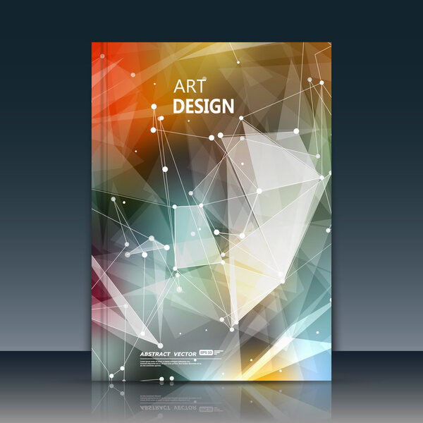 Abstract composition. Wihte dots, lines plexus. Polygonal triangle section trademark. White brochure title sheet. Creative figure logo icon. Commercial offer banner form. Flyer fiber. Headline element