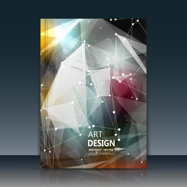 Abstract composition. Wihte dots, lines plexus. Polygonal triangle section trademark. White brochure title sheet. Creative figure logo icon. Commercial offer banner form. Flyer fiber. Headline element