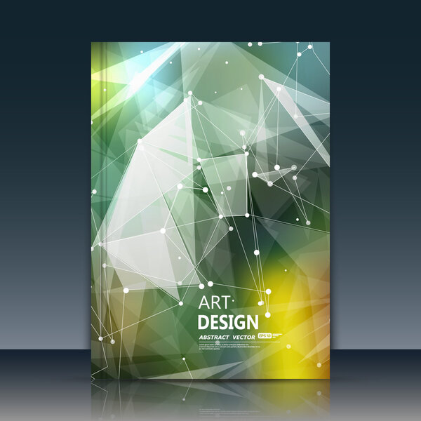 Abstract composition. Wihte dots, lines plexus. Polygonal triangle section trademark. White brochure title sheet. Creative figure logo icon. Commercial offer banner form. Flyer fiber. Headline element