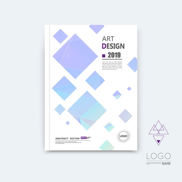 Abstract composition, lilac quadrate font texture, square part construction, white a4 brochure title sheet, creative tetragon figure icon, commercial logo surface, firm banner form, dotted flier fiber