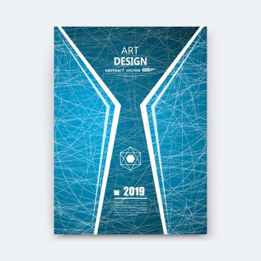 Soyut kompozisyon. Siyah noktalar, çizgiler pleksus. Poligonal üçgen bölümü marka. Beyaz broşür başlık sayfası. Yaratıcı şekil logo simge. Ticari teklif afiş formu. El ilanı lif. Başlık