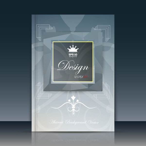 Abstract composition, grey font texture, fleur de lys construction, silver a4 brochure title sheet, creative figure icon, crown commercial logo surface, square frame banner form, luxury flier fiber