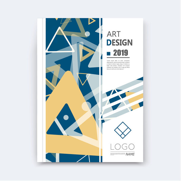 Abstract composition, notebook cover, blue font texture, yellow triangle part construction, white a4 brochure title sheet, creative figure icon, commercial logo surface, banner form, EPS10 flier fiber
