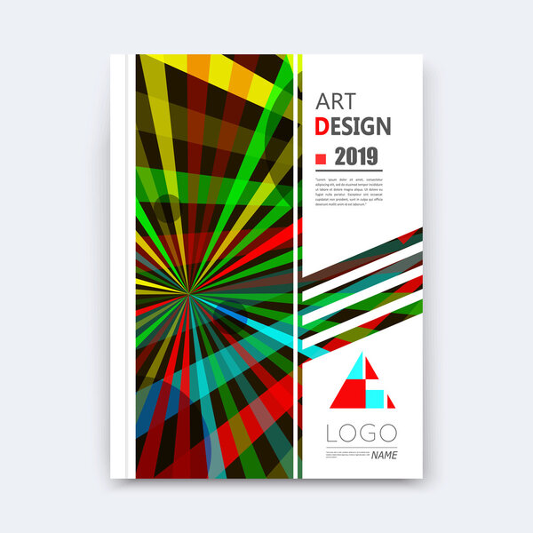 Abstract composition, patch font texture, yellow, blue, green, red lines construction, white a4 brochure title sheet, creative figure icon, commercial firm logo, banner form, rays plexus flier fiber