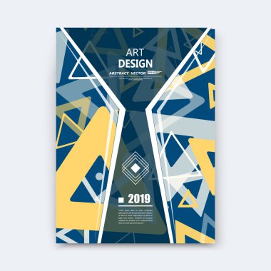 Soyut kompozisyon, not defteri kapağı, lacivert yazı tipi dokusu, sarı üçgen parça yapımı, a4 broşür başlık sayfası, yaratıcı figür simgesi, ticari logo yüzeyi, afiş formu, Eps10 el ilanı fiber