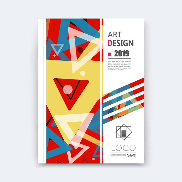 Abstract composition, notebook cover, red font texture, yellow, blue triangle part construction, a4 brochure title sheet, creative figure icon, commercial logo surface, banner form, EPS10 flier fiber