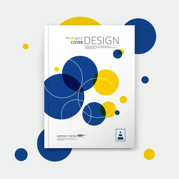 Abstracte compositie, tekst kader oppervlak, a4 brochure titelblad, creatief figuur, logo teken, stevige banner vorm, rond pictogram miniatuur, blauw, geel gekleurde cirkel, flyer mode, EPS 10 illustratie — Stockvector