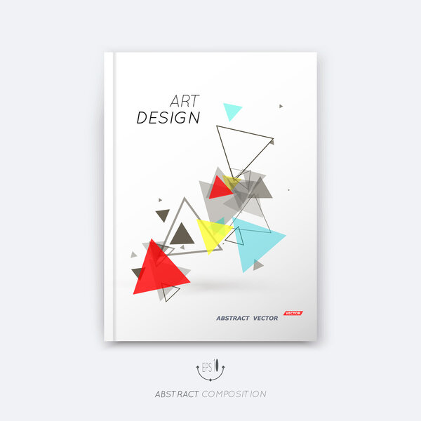 Abstract composition, patch colors texture, red, yellow, blue triangle part construction, white a4 brochure title sheet, creative figure icon, logo surface, trademark banner form, flyer fiber, EPS 10