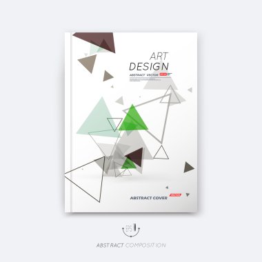 Abstract composition, trianglular construction font texture, green, black triangle section surface, white a4 brochure title sheet, creative figure vector art, commercial offer flyer fiber, banner form
