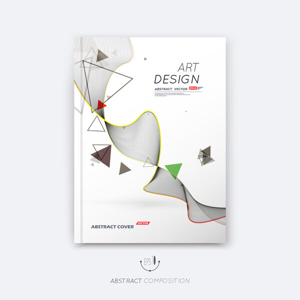 Abstract composition, line construction vawe font texture, stripe section surface, white a4 brochure title sheet, creative figure vector art, commercial offer, banner form, flying triangle flyer fiber