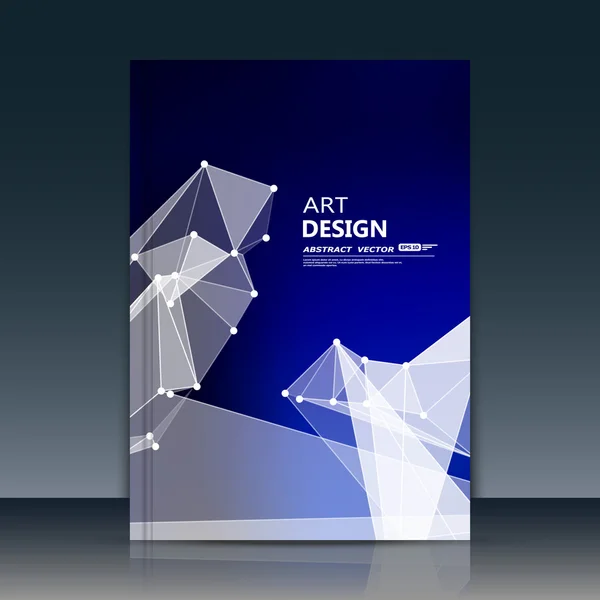 Abstract composition. Blue polygonal texture. Triangle part construction. Cybernetic dots, line plexus. A4 brochure title sheet. Creative figure icon. Crystal facets surface. Banner form. Flyer font. — Διανυσματικό Αρχείο