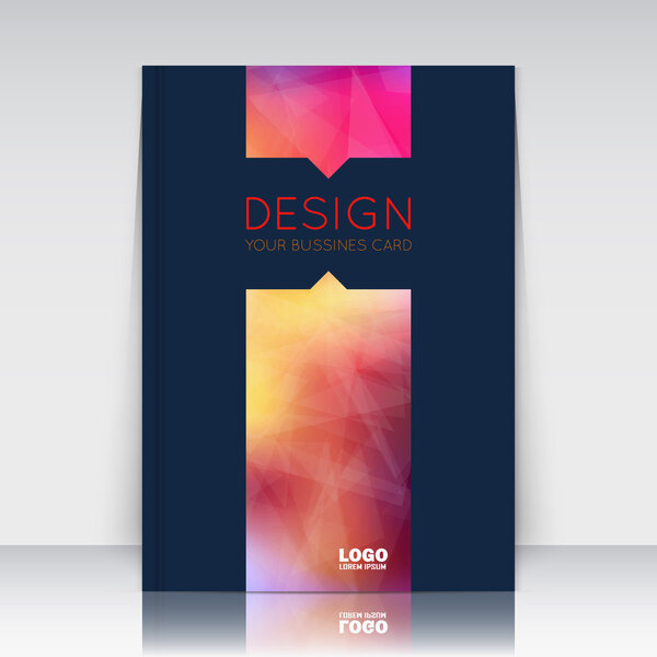 Abstract composition. Red, yellow polygonal triangle construction texture. Lines plexus section. Light rays. Black brochure title sheet. Creative figure logo icon surface. Banner form. Flyer font.