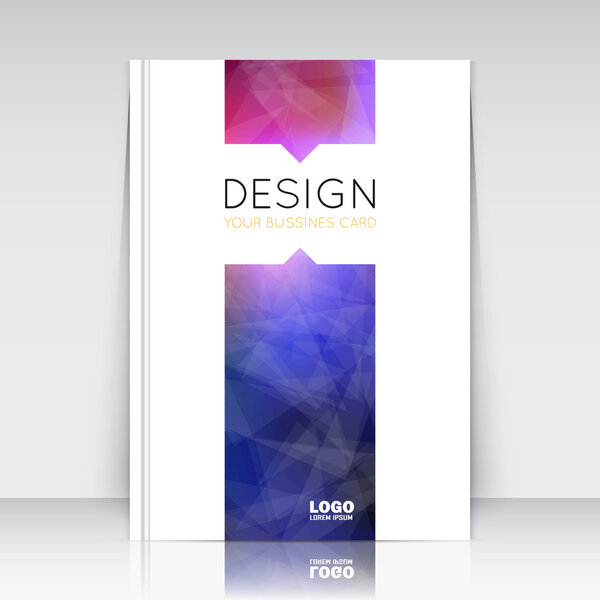 Abstract composition. Blue, purple polygonal texture. Triangle part trademark construction. Lines plexus section. White brochure title sheet. Creative figure icon surface. Banner form. Flyer font.