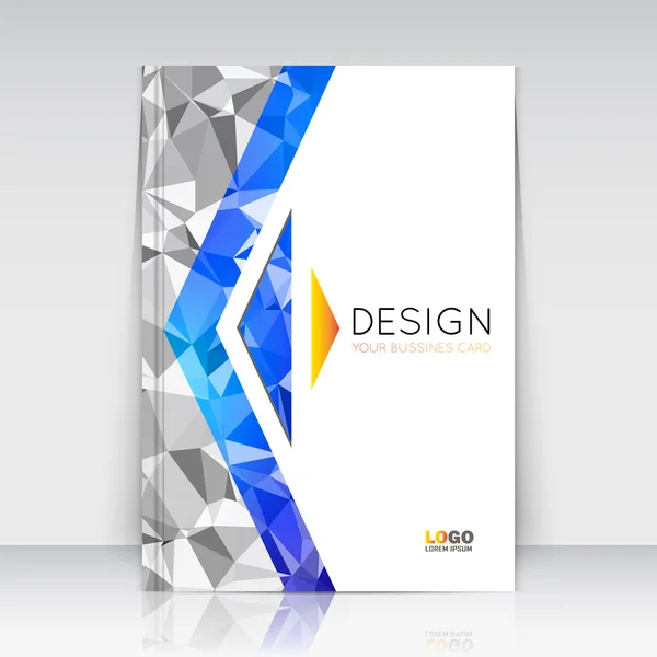 Abstract composition. Blue, grey polygonal texture. Triangle part trademark construction. Lines plexus section. White brochure title sheet. Creative arrow figure icon surface. Banner form. Flyer font. — 图库矢量图片