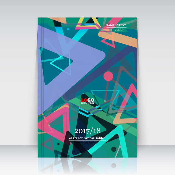 Абстрактный состав. Текстура шрифта треугольника. Цветной товарный знак строительства. голубой, красный, бирюзовый. Заголовок зеленой брошюры. Творческая фигура. Инфографический баннер
