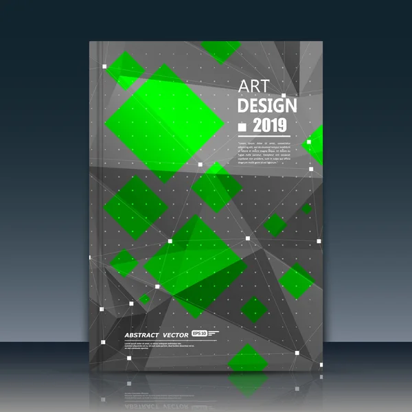 Abstract composition. Green, black font texture. Perforated dot construction. Square block. A4 brochure title sheet. Creative figure icon. Commercial logo surface. Pointed banner form. Flier fiber. — ストックベクタ