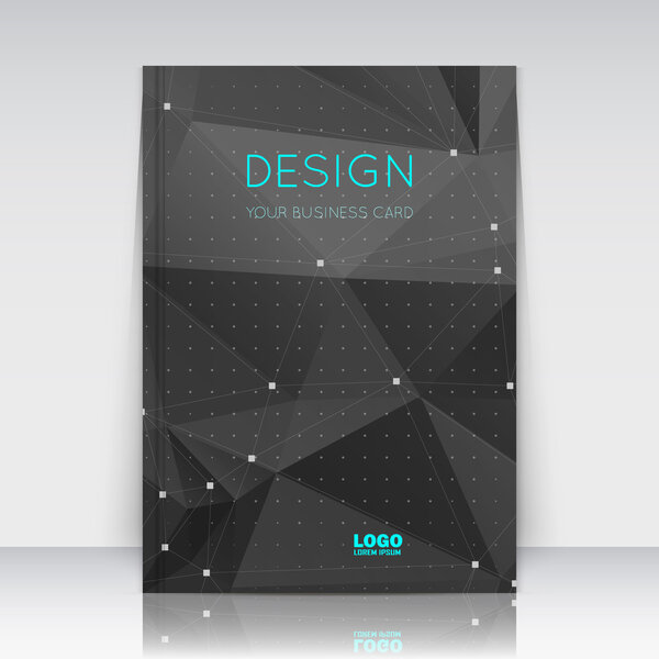 Abstract composition. Black font texture. Perforated dots construction. Text frame. A4 brochure title sheet. Creative figure icon. Commercial logo surface. Pointed banner form. Dark flier fiber