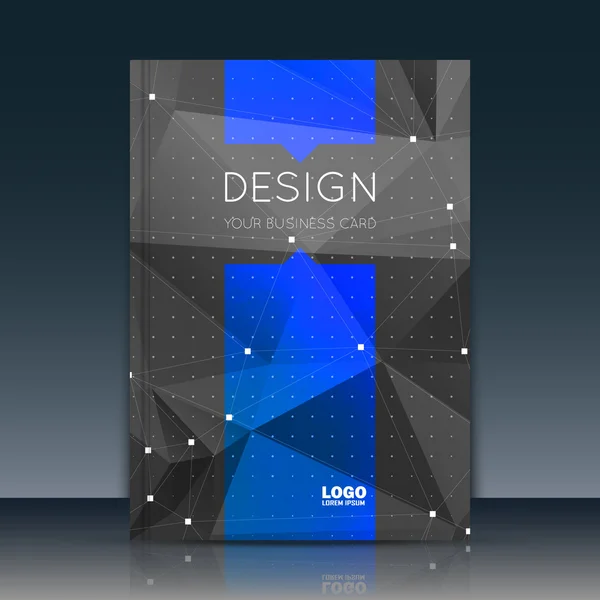 Abstracte compositie. Zwart, blauw lettertype textuur. Geperforeerde dot constructie. Tekstframe. A4 titelblad van de brochure. Creatief figuur pictogram. Commerciële logo oppervlak. Puntige banner vorm. Dark Flier Fiber — Stockvector